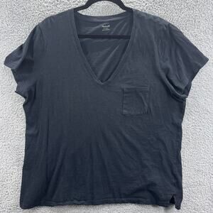 Madewell T-Shirt Women’s XXL Black Slub V-Neck Short Sleeve Pocket Tee Indonesia